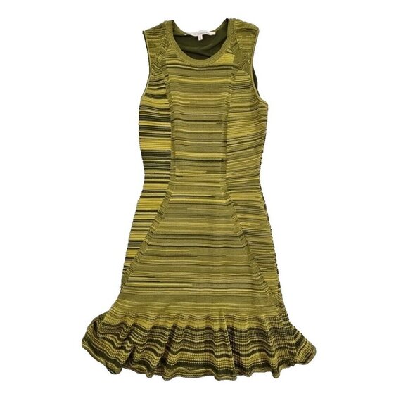Rachel Roy Dress Size Med Olive & Forest Variegated Stretch Fit & Flare Bodycon - Picture 1 of 16